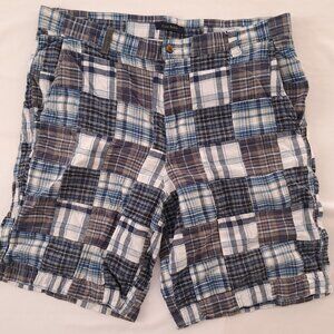 Club Room Blue Plaid Shorts Patchwork Madrass Cotton Casual Summer Mens Size 36